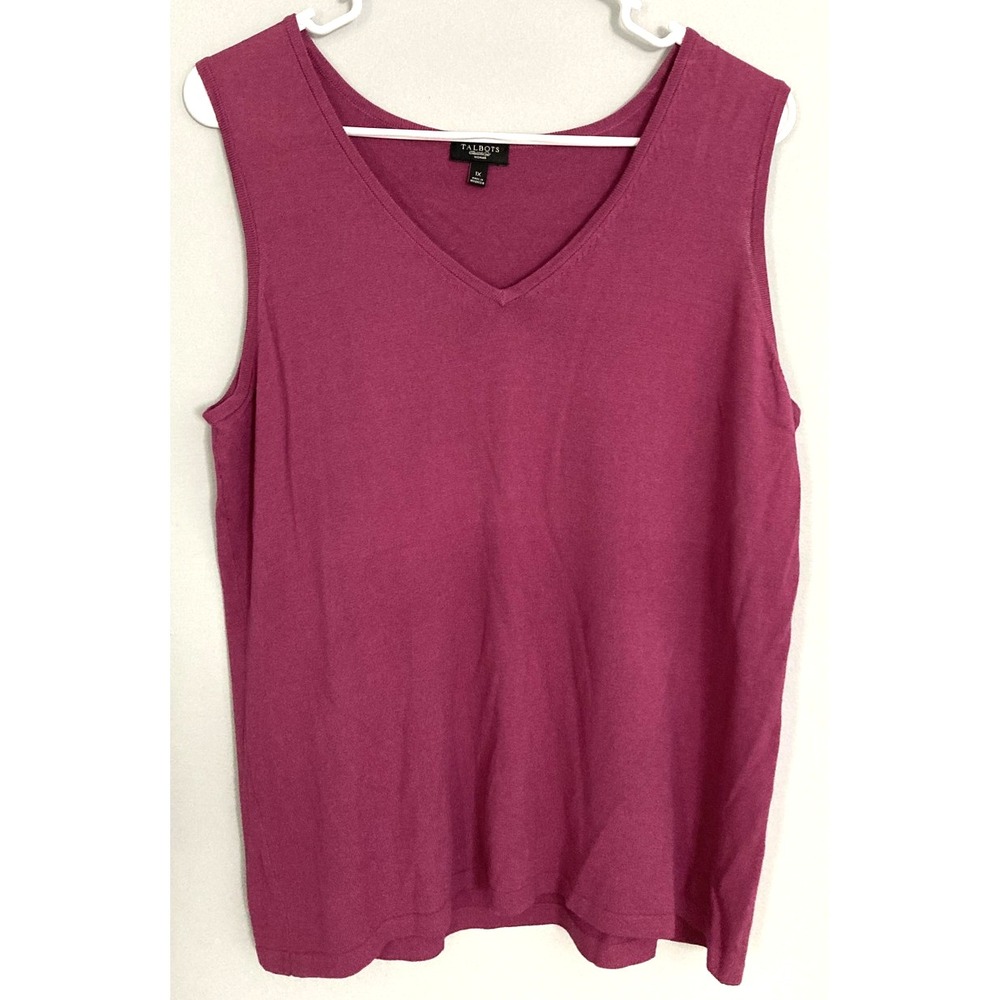 Talbots Sweater Women 1X Plus Plum Rayon Nylon V Neck‎ Sleeveless Knit Tank Top